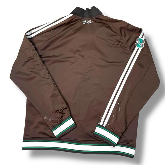 Vintage Quicksilver Track Jacket Brown Full Zip Striped Trim Size XL Y2K Hip Pop - Picture 2 of 9